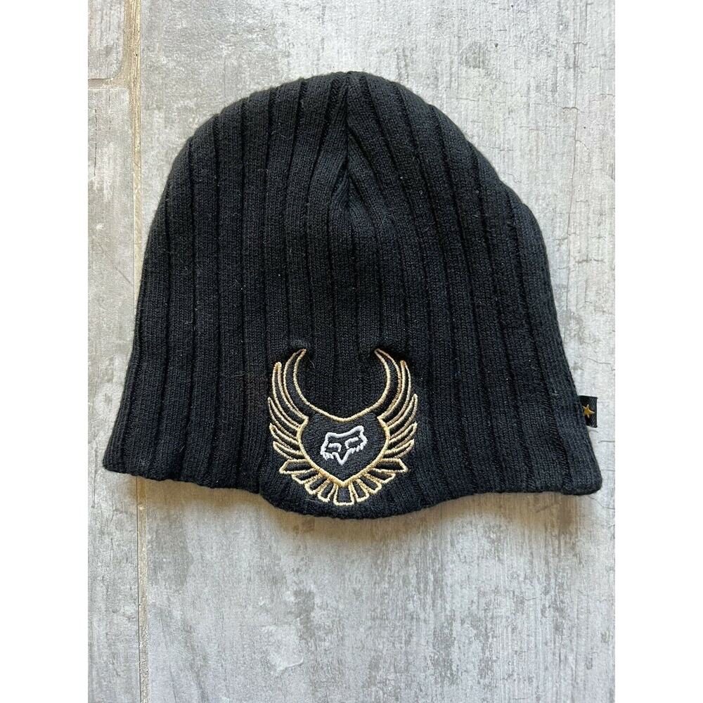 Fox Racing Black Knit Beanie Hat Cap Youth Boys Phoenix One Size Cotton EUC